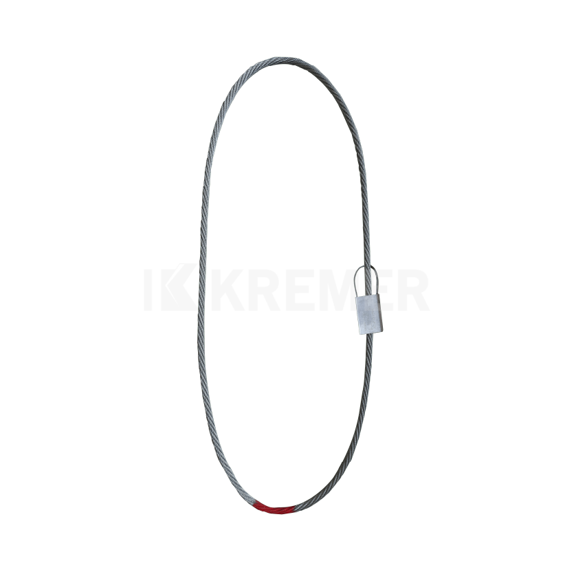 Élingue câble grelin sans fin aussi appelée estrope fabriquée par le Groupe KREMER dans leurs ateliers avec sa plaque de marquage