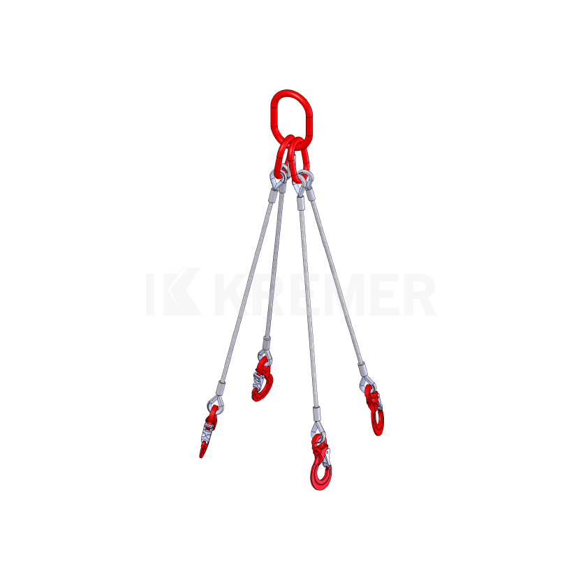 Élingue câble de levage à 4 brins avec crochet automatique à œil, produit du Groupe KREMER